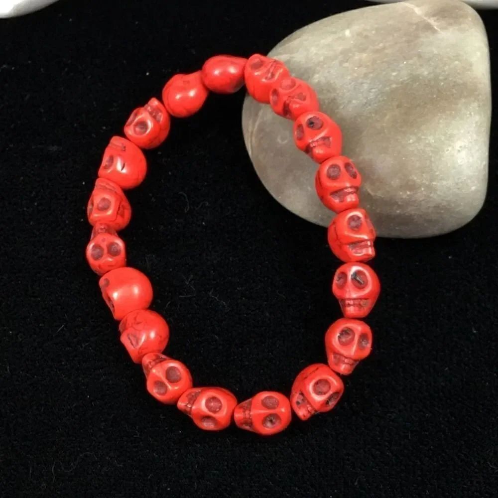Red Stone Skull Stretch Bracelet